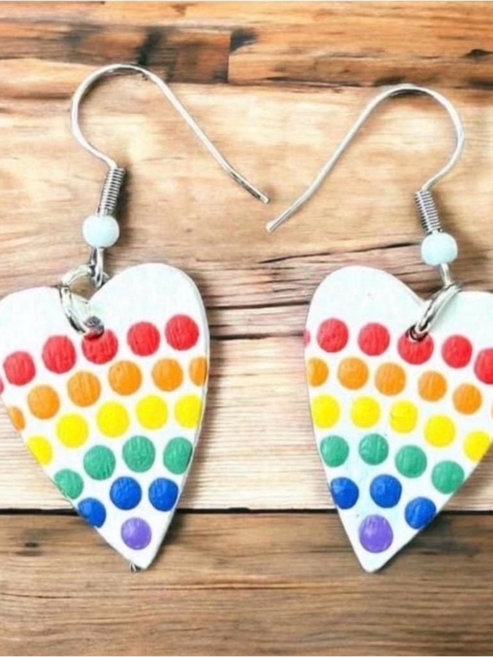 Rainbow Dot Painted Heart Earrings: Pride-themed